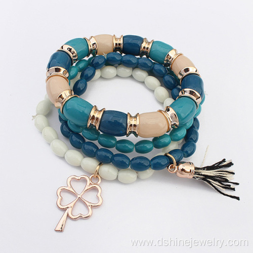 Multi Layer Beads Tassel Bracelets For Women With Gold Charm